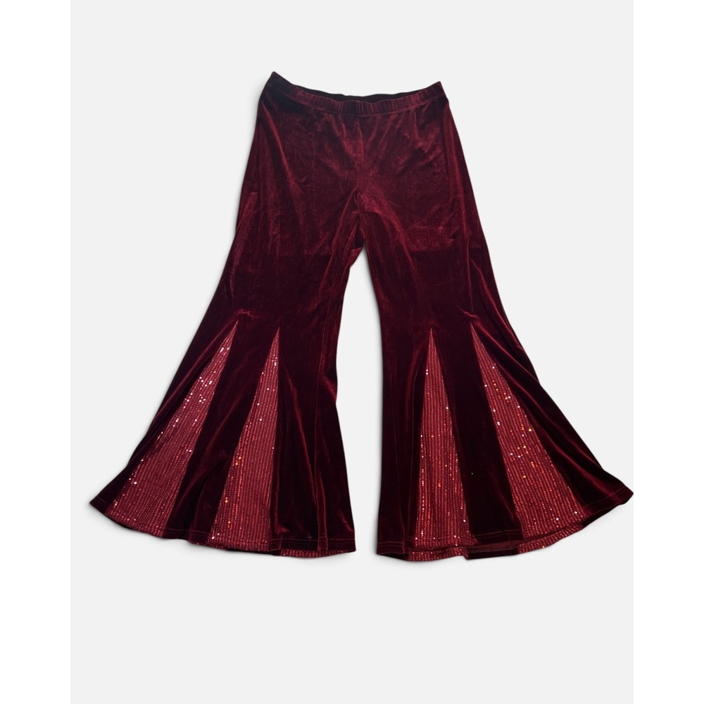 Umgee USA Burgundy Velvet Sequin Flare Pants Plus Size XL